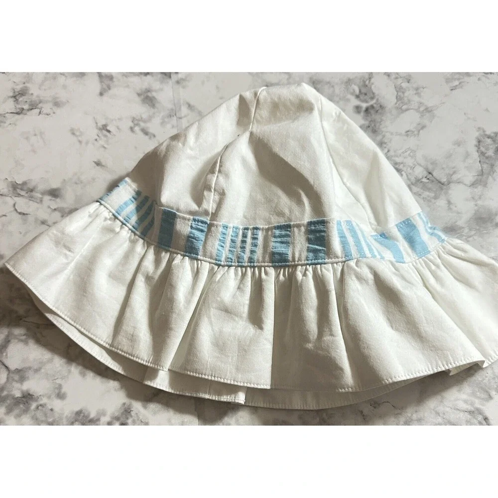Janie and Jack Hat Girls 6-8 White Blue Ruffle‎ New